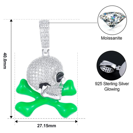 Glow in the Dark Enamel Skull and Crossbones Pendant Necklace for Men, image 4