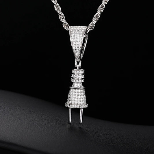 Iced Out Electric Plug Pendant Necklace for Men