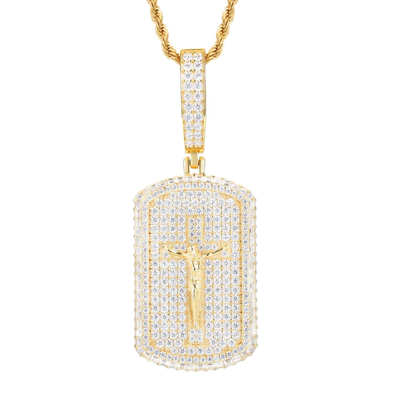 Iced Out Moissanite Jesus Dog Tag Pendant Necklace for Men, image 8
