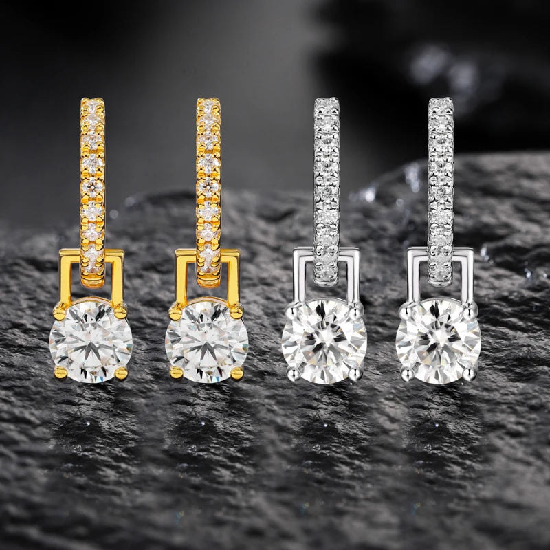 Iced Out Moissanite Drop Huggie Earrings, image 5