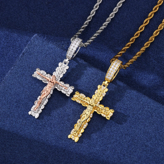 Iced Out Two Tone Cross Pendant Necklace for Men, image 5
