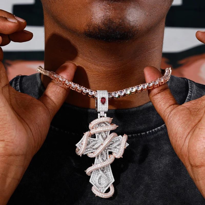 Iced Out Thorn Cross Pendant Necklace for Men, image 5