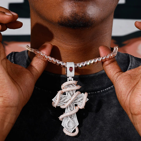 Iced Out Thorn Cross Pendant Necklace for Men, image 5