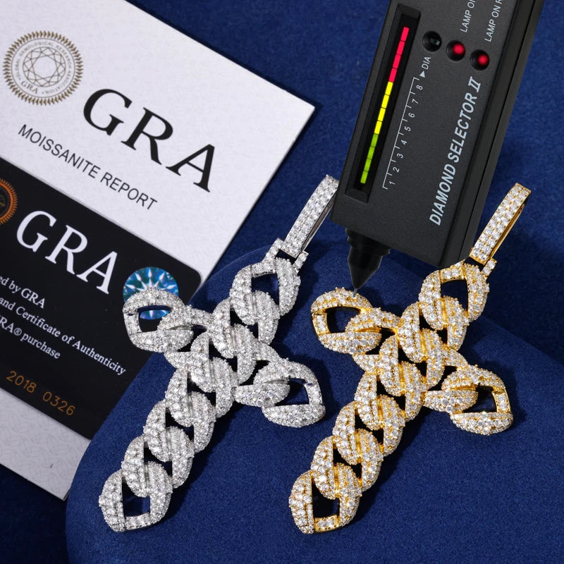 Iced Out Cuban Link Cross Pendant Necklace for Men, image 4