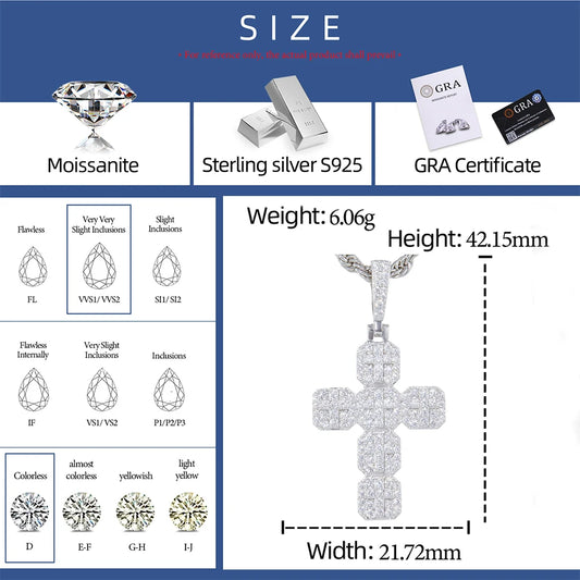 Iced Out Moissanite Octagon Cross Pendant Necklace for Men, image 3