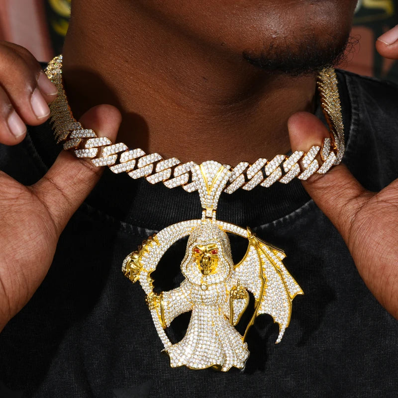 Iced Out Grim Reaper Pendant Necklace for Men, image 7