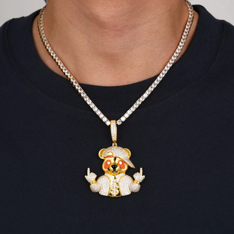 Iced Out Bear Pendant Necklace for Men, image 6