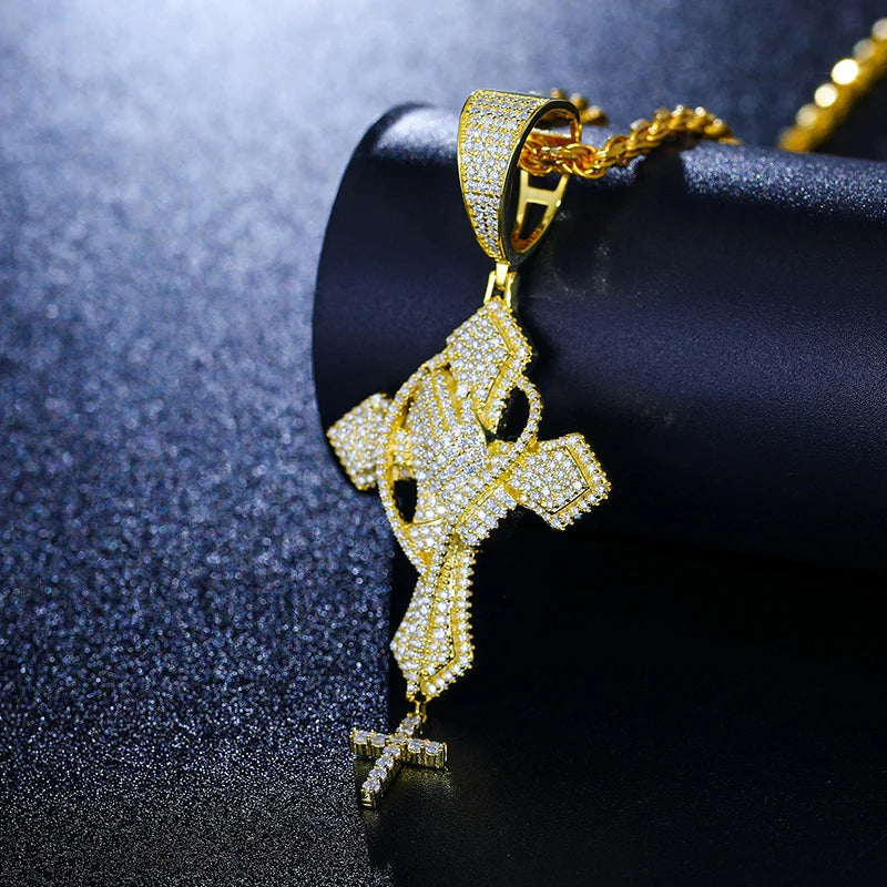 Iced Out Moissanite Praying Hands Cross Pendant Necklace for Men, image 6