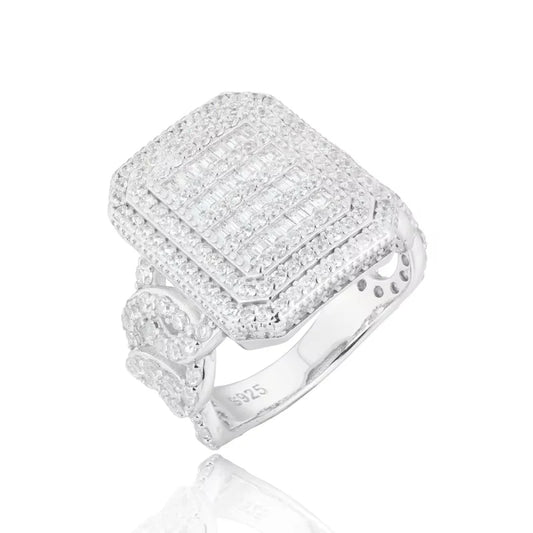 Iced Out Square Face Ring for Men with Cuban Link Band