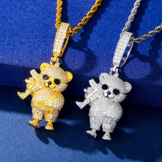 Iced Out Moissanite Bear Pendant Necklace for Men, image 5