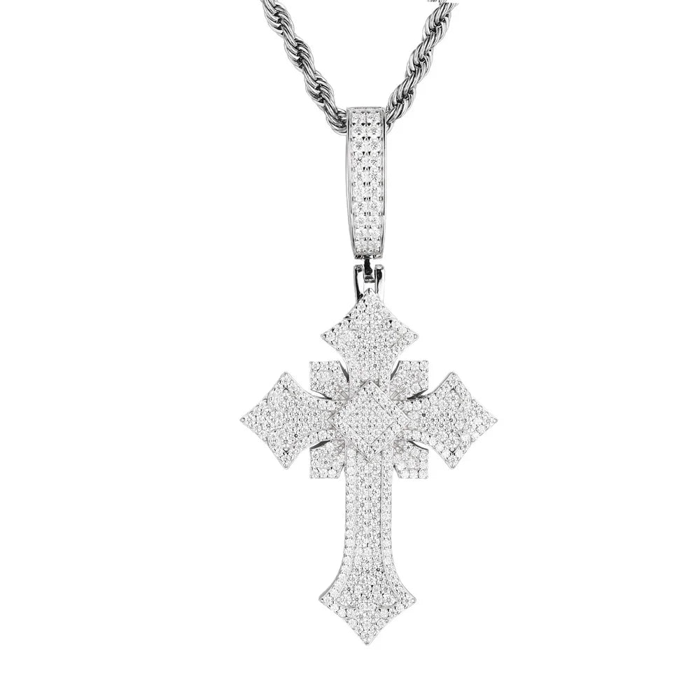 Iced Out Two Layer Cross Pendant Necklace for Men
