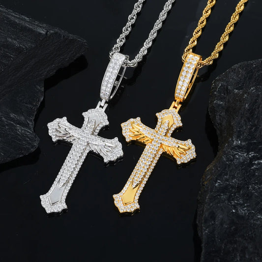 Iced Out Moissanite Cross Pendant Necklace for Men