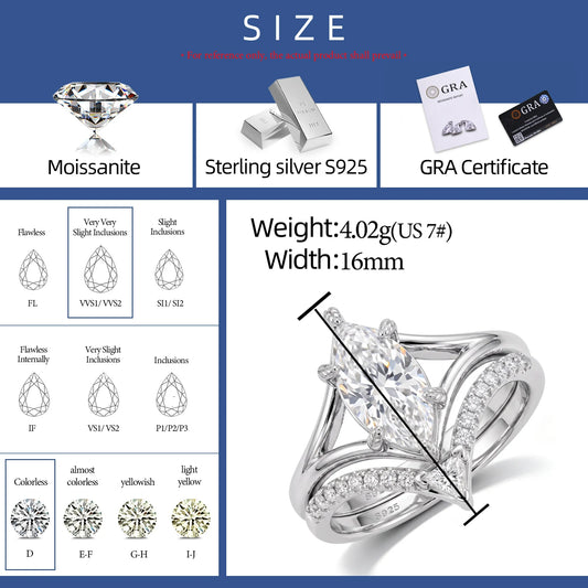 Marquise Cut Moissanite Ring Set, image 4
