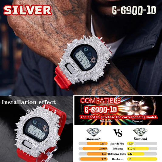 Iced Out Moissanite Watch Case for Casio G-Shock DW-6900, image 7