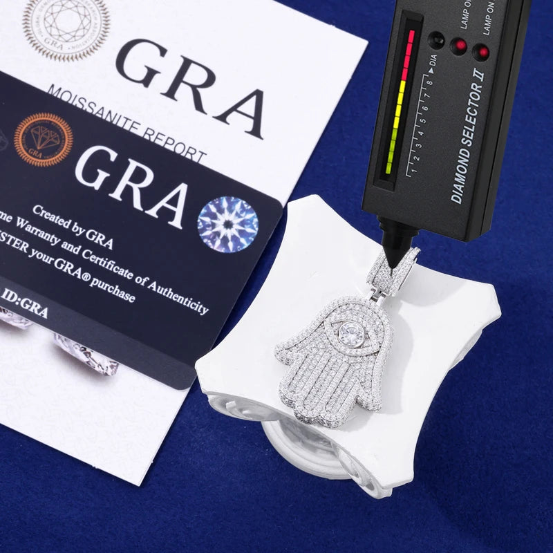 Iced Out Hamsa Pendant Necklace for Men, image 4