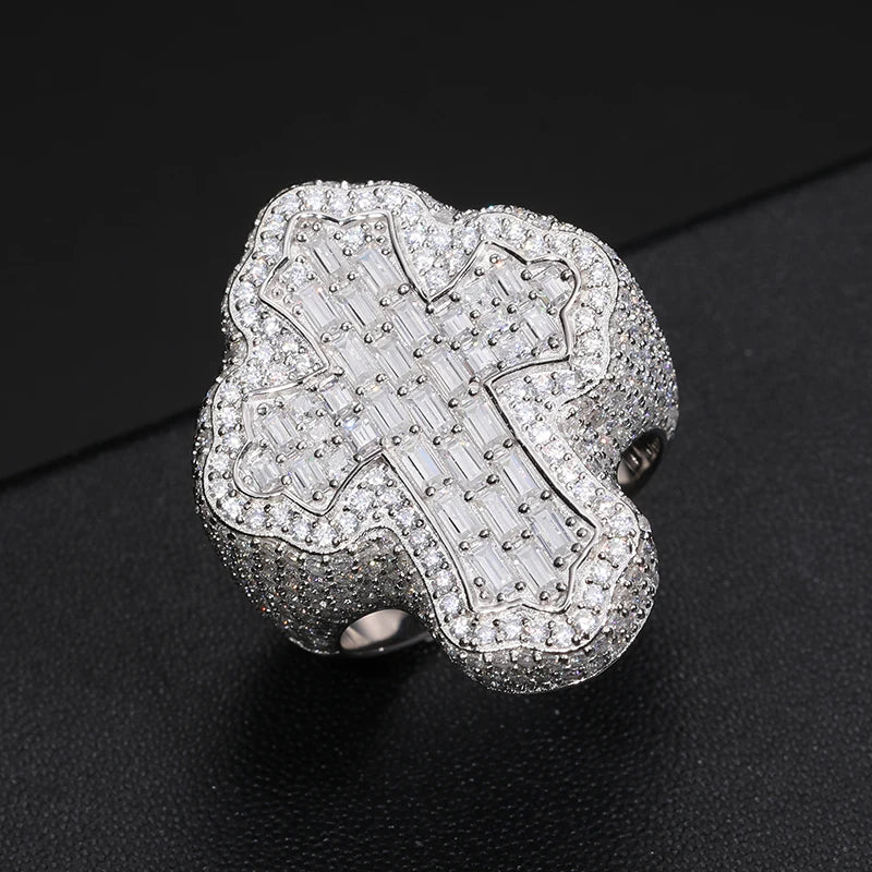 Iced Out Four Leaf Clover Ring for Men