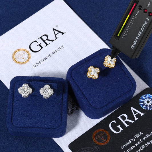 Moissanite Four Leaf Clover Stud Earrings, image 5