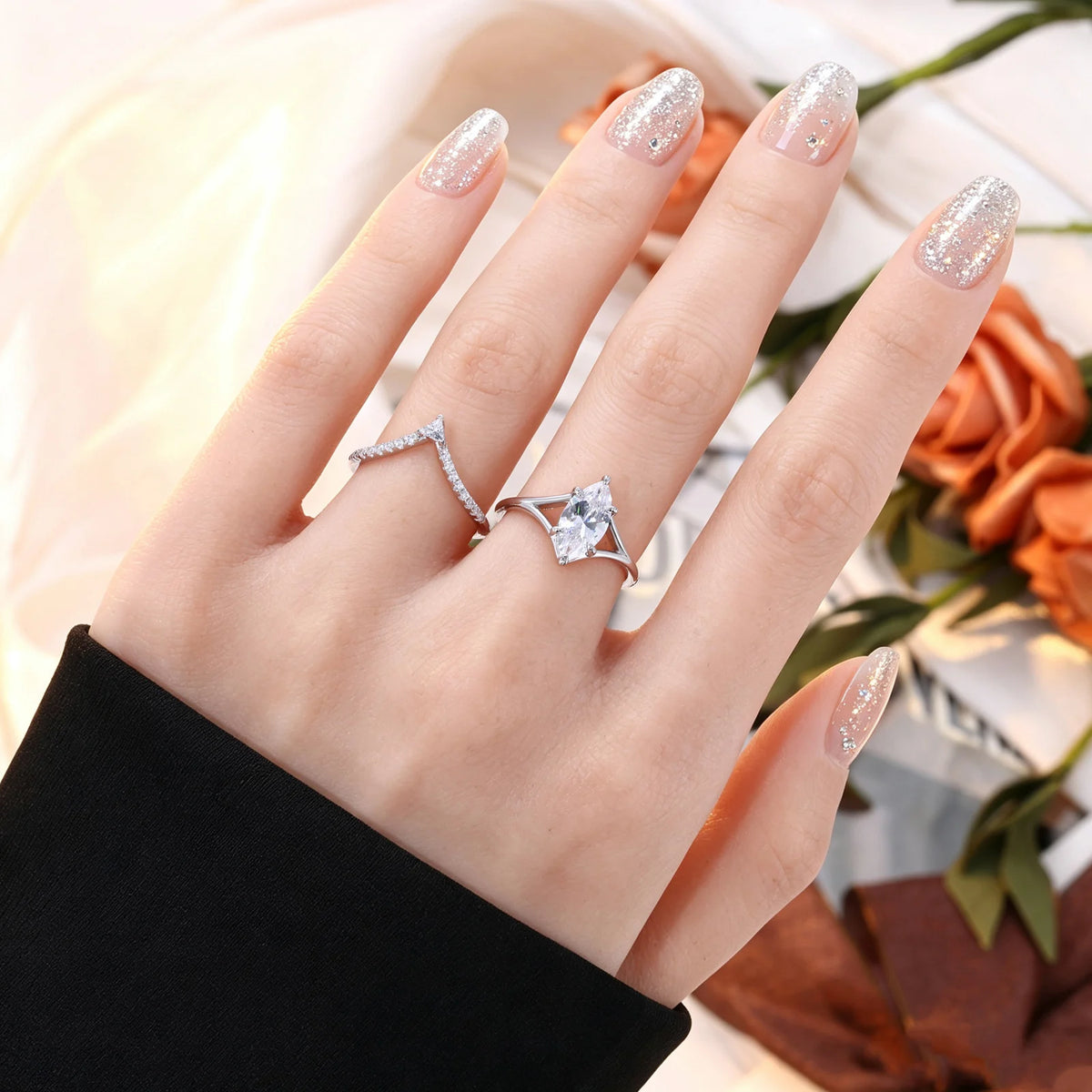 Marquise Cut Moissanite Ring Set, image 6
