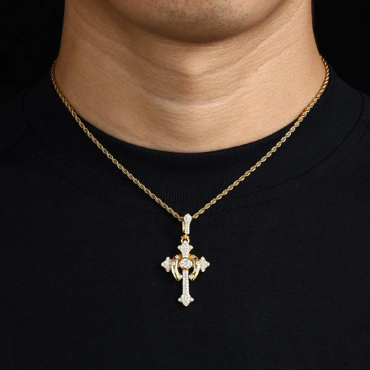 Iced Out Moissanite Cross Pendant Necklace for Men, image 4