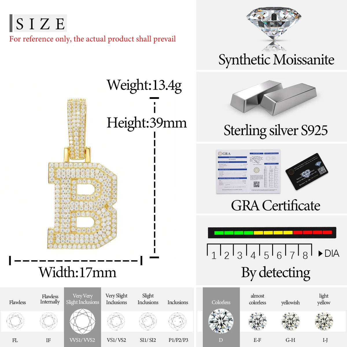 Moissanite Initial Pendant for Men, image 32