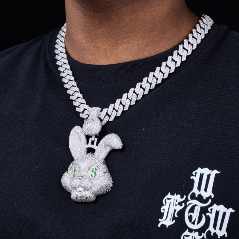 Iced Out Money Bag Rabbit Pendant Necklace for Men, image 7