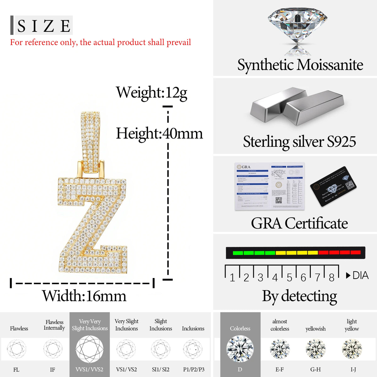 Moissanite Initial Pendant for Men, image 16