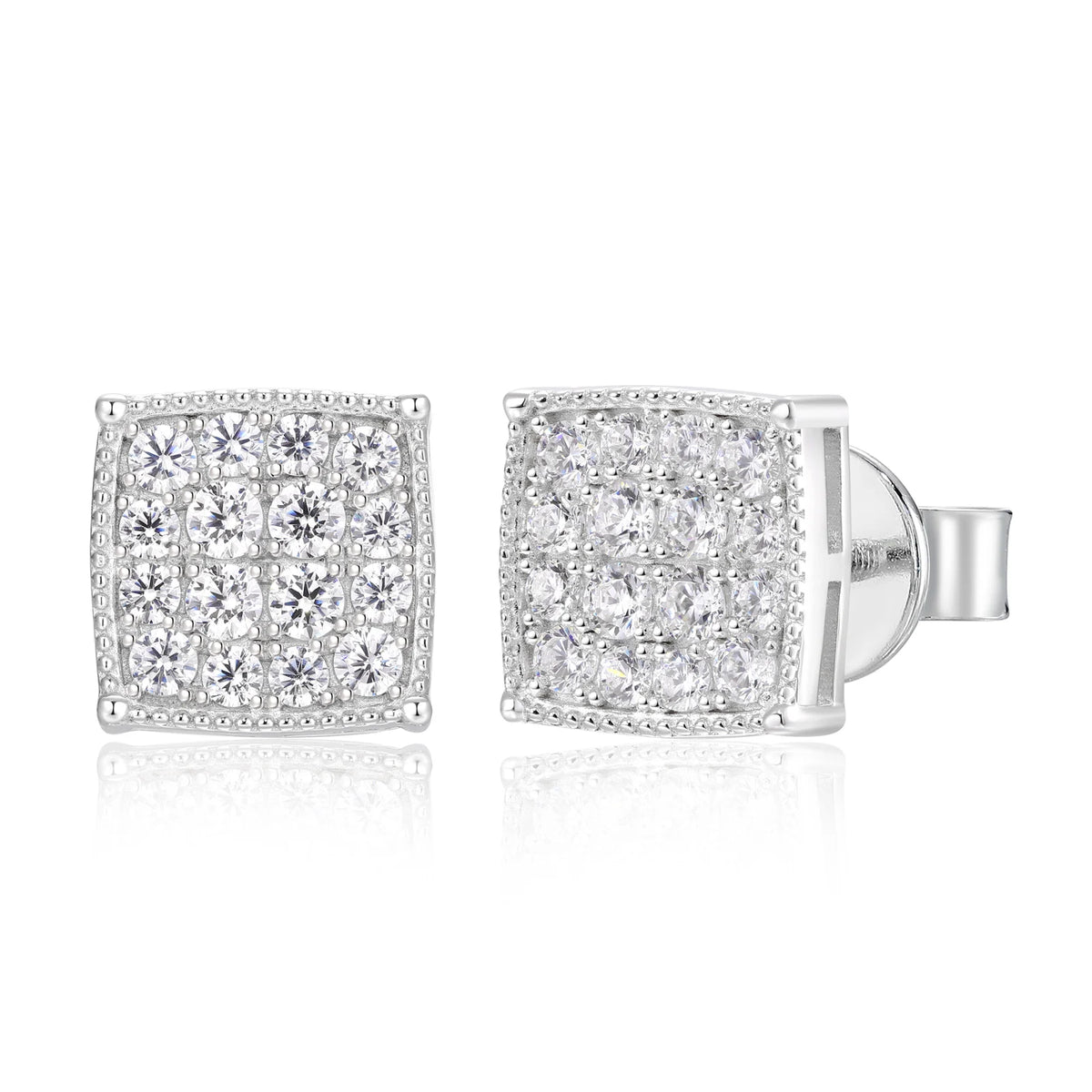 Iced Out Moissanite Square Cluster Stud Earrings, image 2