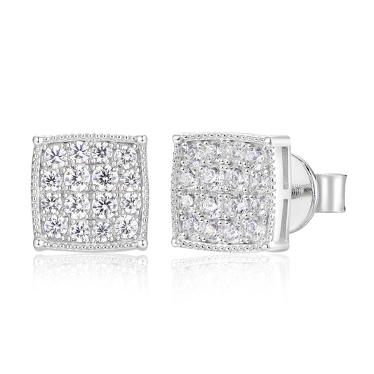 Iced Out Moissanite Square Cluster Stud Earrings, image 2