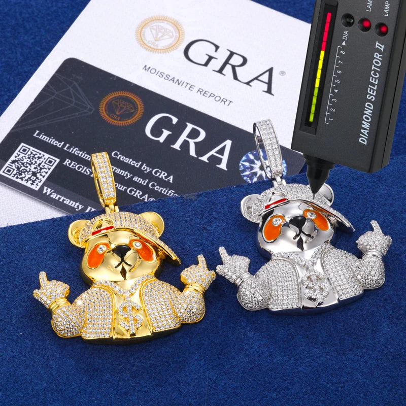 Iced Out Bear Pendant Necklace for Men, image 4