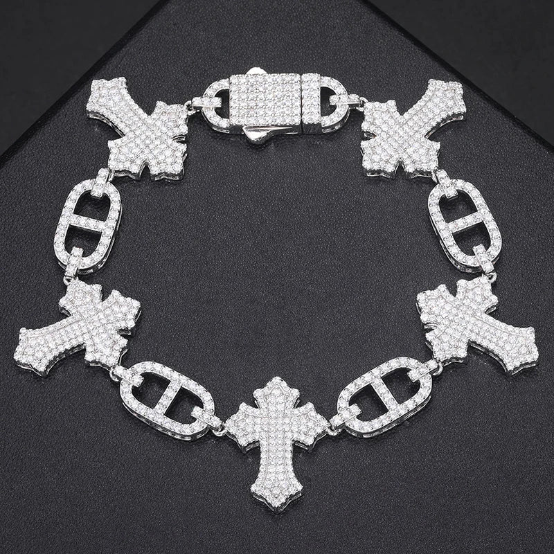 Iced Out Cross Link Bracelet