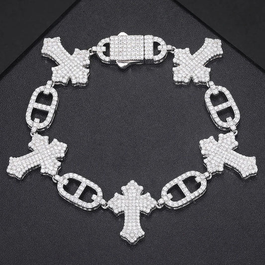 Iced Out Cross Link Bracelet