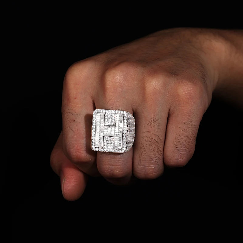 Iced Out Moissanite Initial Ring for Men, image 5