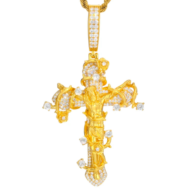 Iced Out Ornate Cross Pendant Necklace, image 8