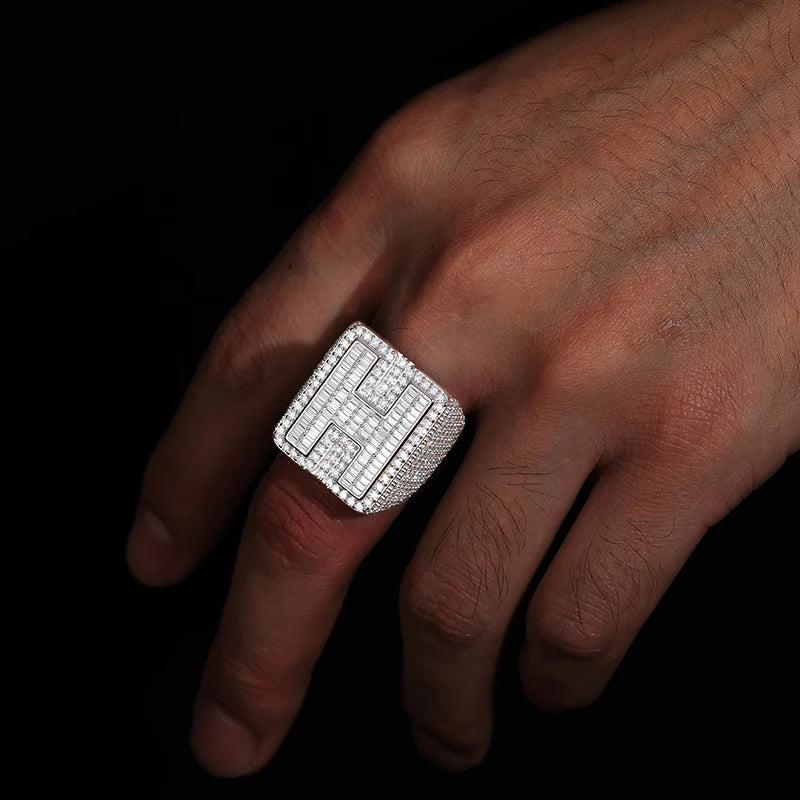 Iced Out Moissanite Initial Ring for Men, image 6