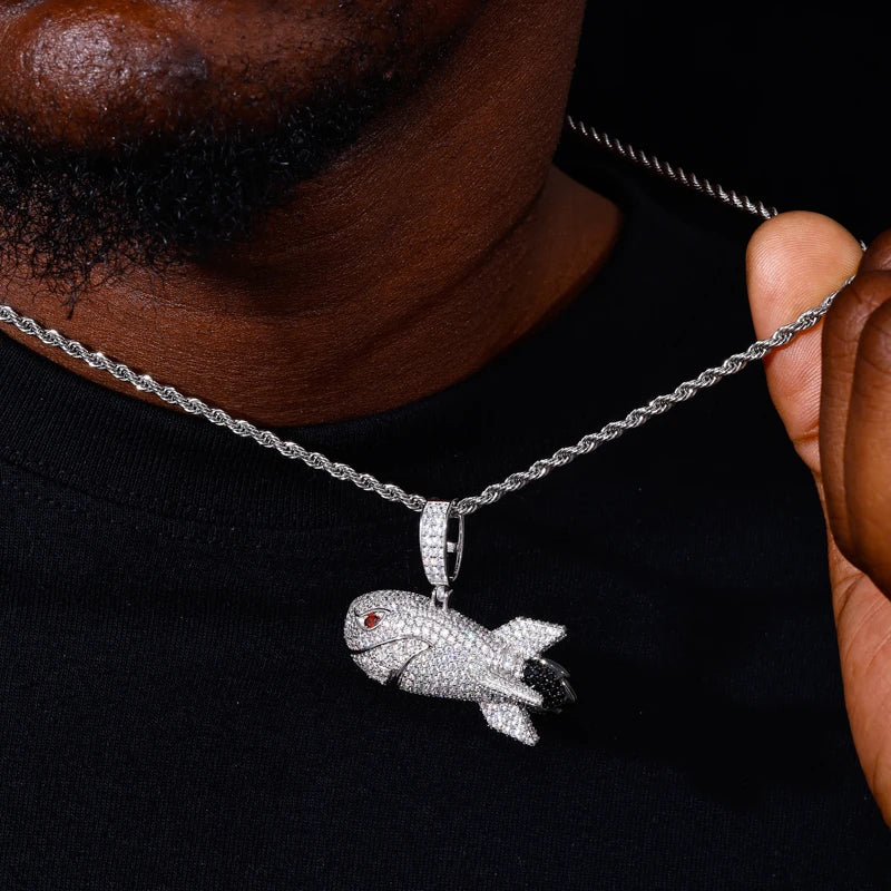 Iced Out Shark Pendant Necklace for Men, image 6