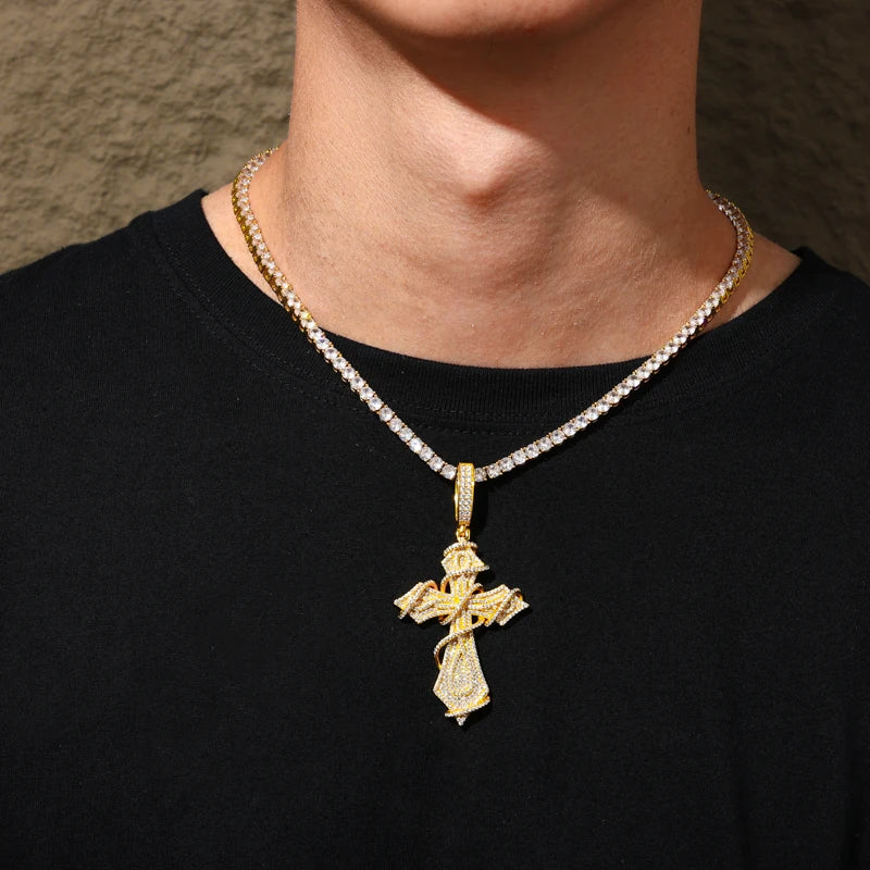 Iced Out Thorn Cross Pendant Necklace, image 6
