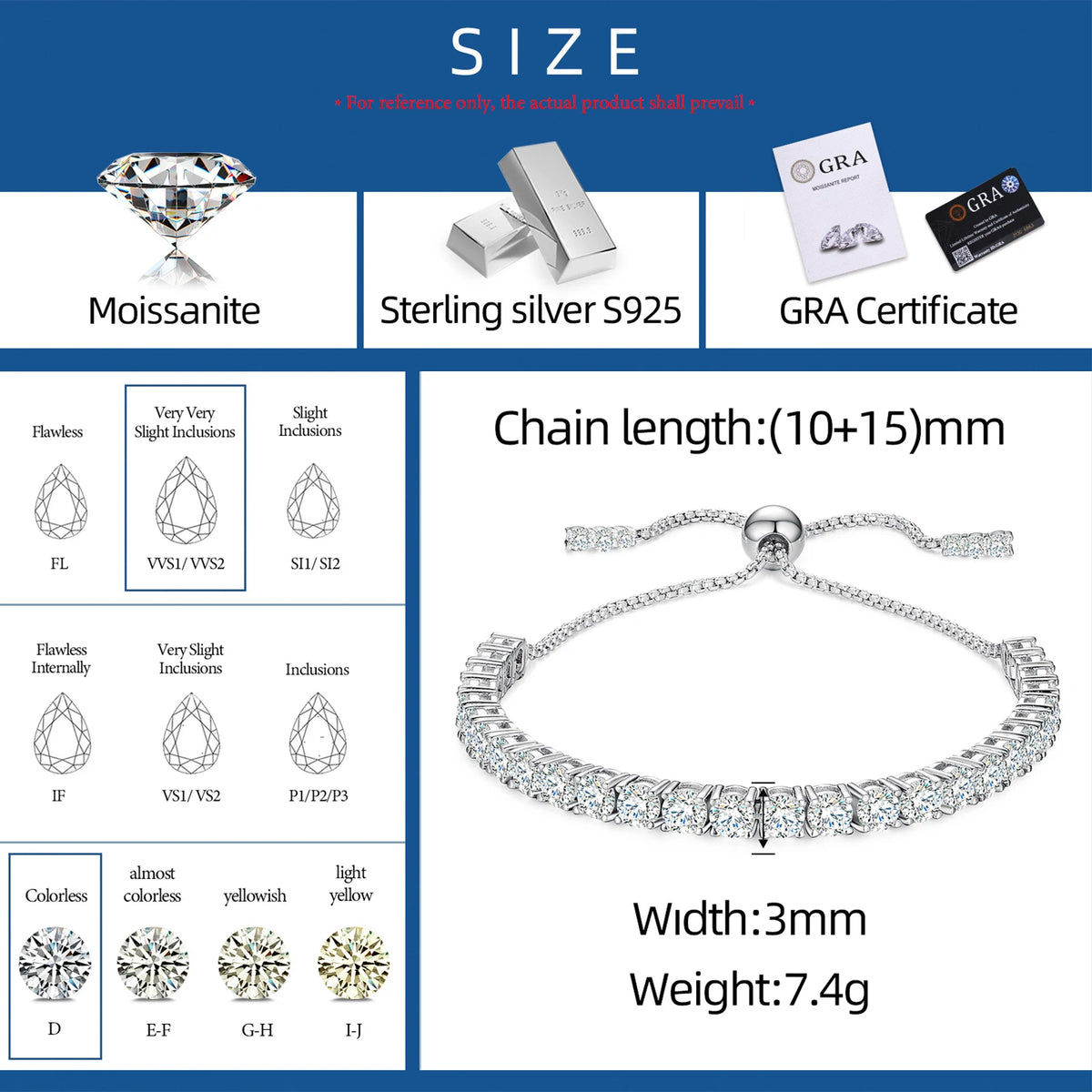 2mm to 4mm Adjustable Moissanite Tennis Bracelet, image 6
