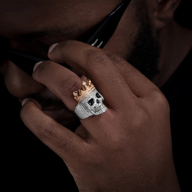 Iced Out Moissanite Crowned Skull Ring for Men, image 7
