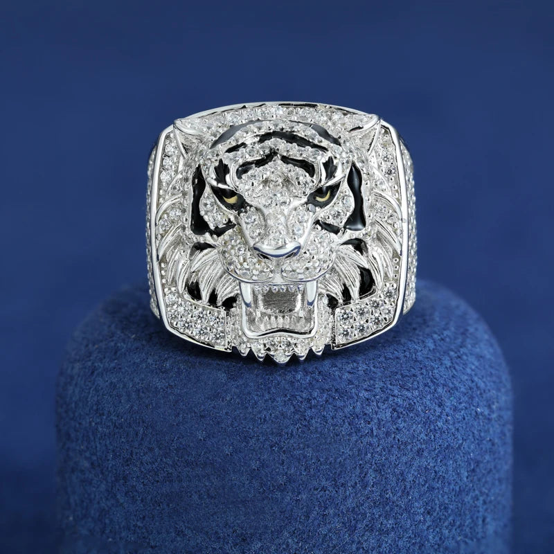 Iced Out Moissanite Animal Signet Ring for Men, image 11