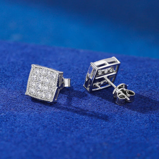 Iced Out Moissanite Square Cluster Stud Earrings, image 6