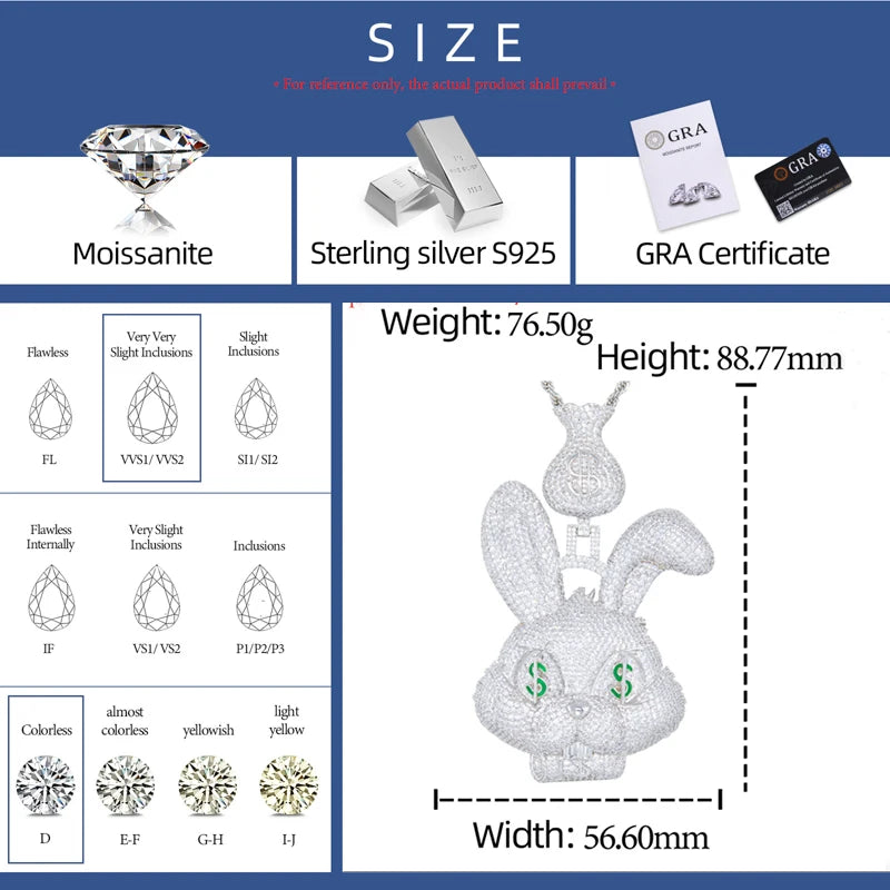Iced Out Money Bag Rabbit Pendant Necklace for Men, image 3