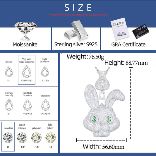 Iced Out Money Bag Rabbit Pendant Necklace for Men, image 3