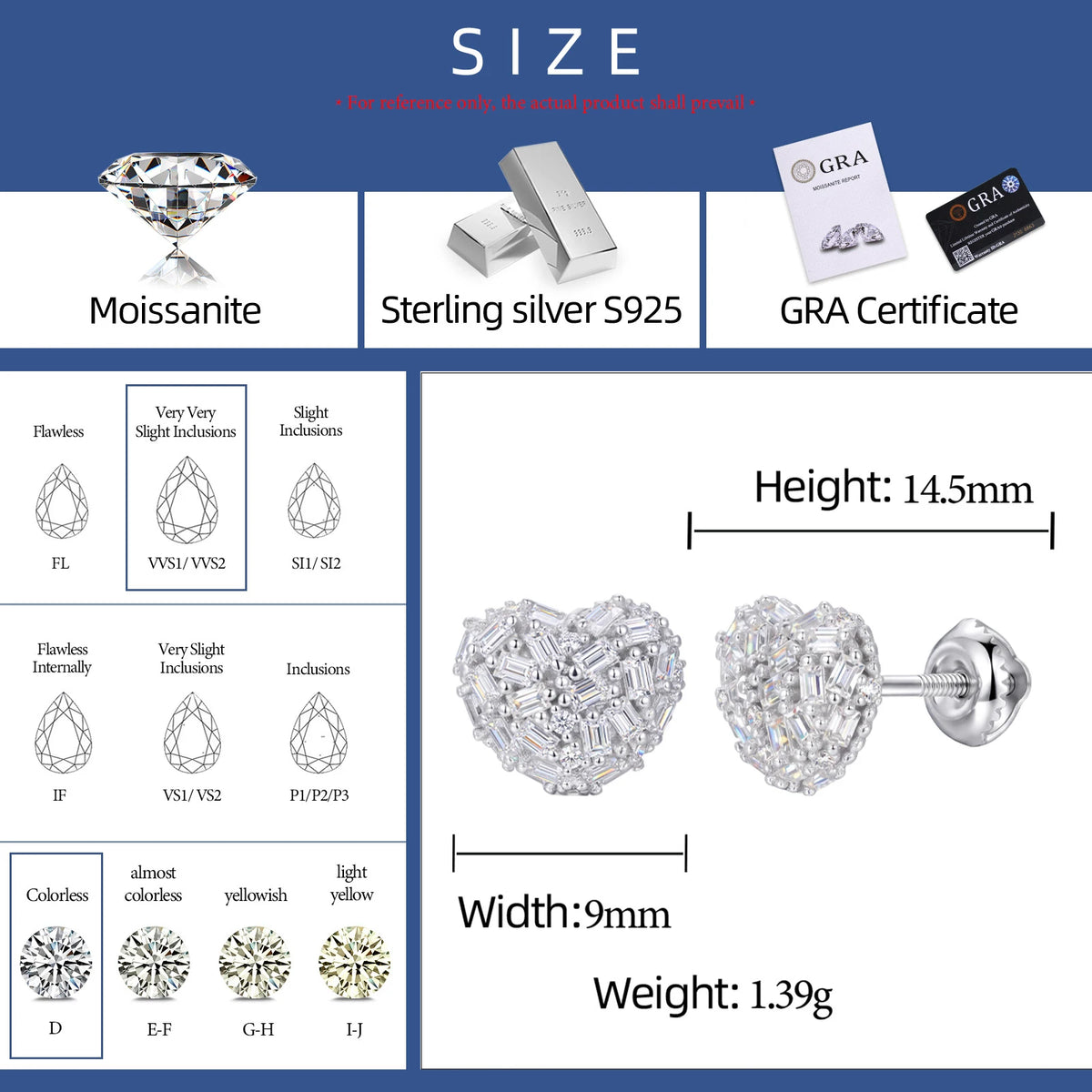 Moissanite Pave Heart Stud Earrings, image 4