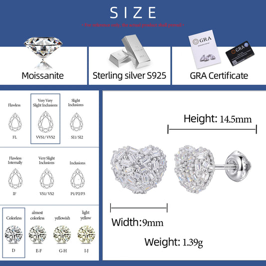 Moissanite Pave Heart Stud Earrings, image 4