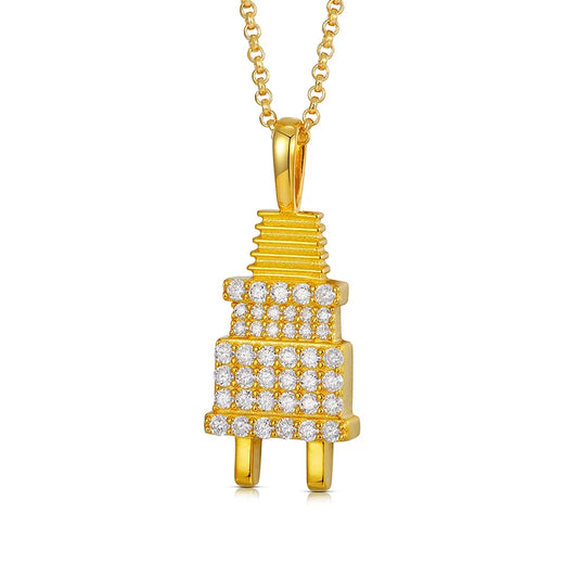 Iced Out Electric Plug Pendant Necklace for Men