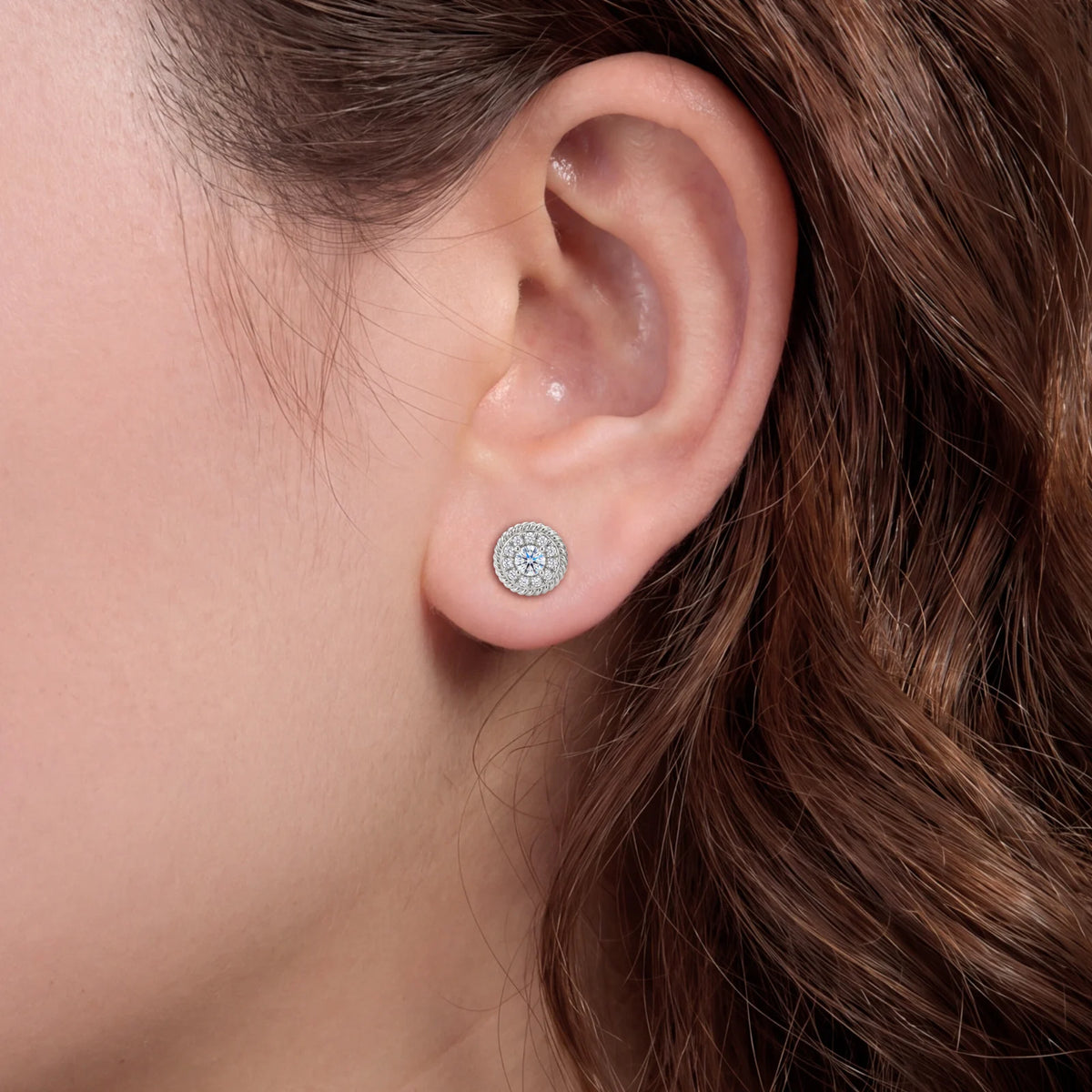7mm Round Cut Moissanite Halo Stud Earrings, image 6