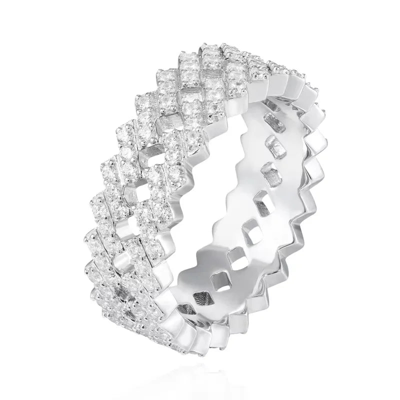 Iced Out Moissanite Cuban Link Eternity Ring for Men