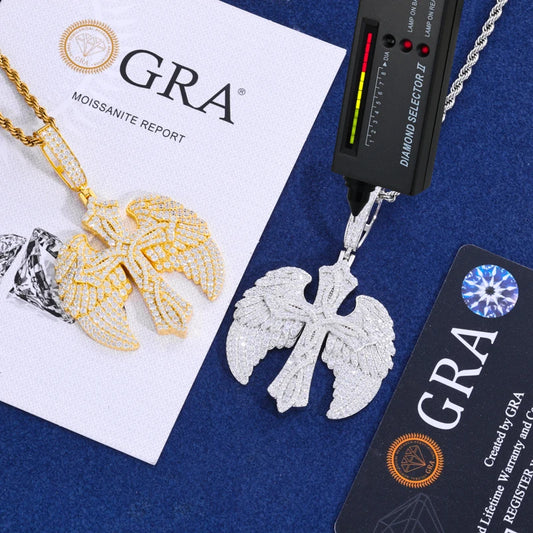 Iced Out Cross and Angel Wings Pendant Necklace for Men, image 4
