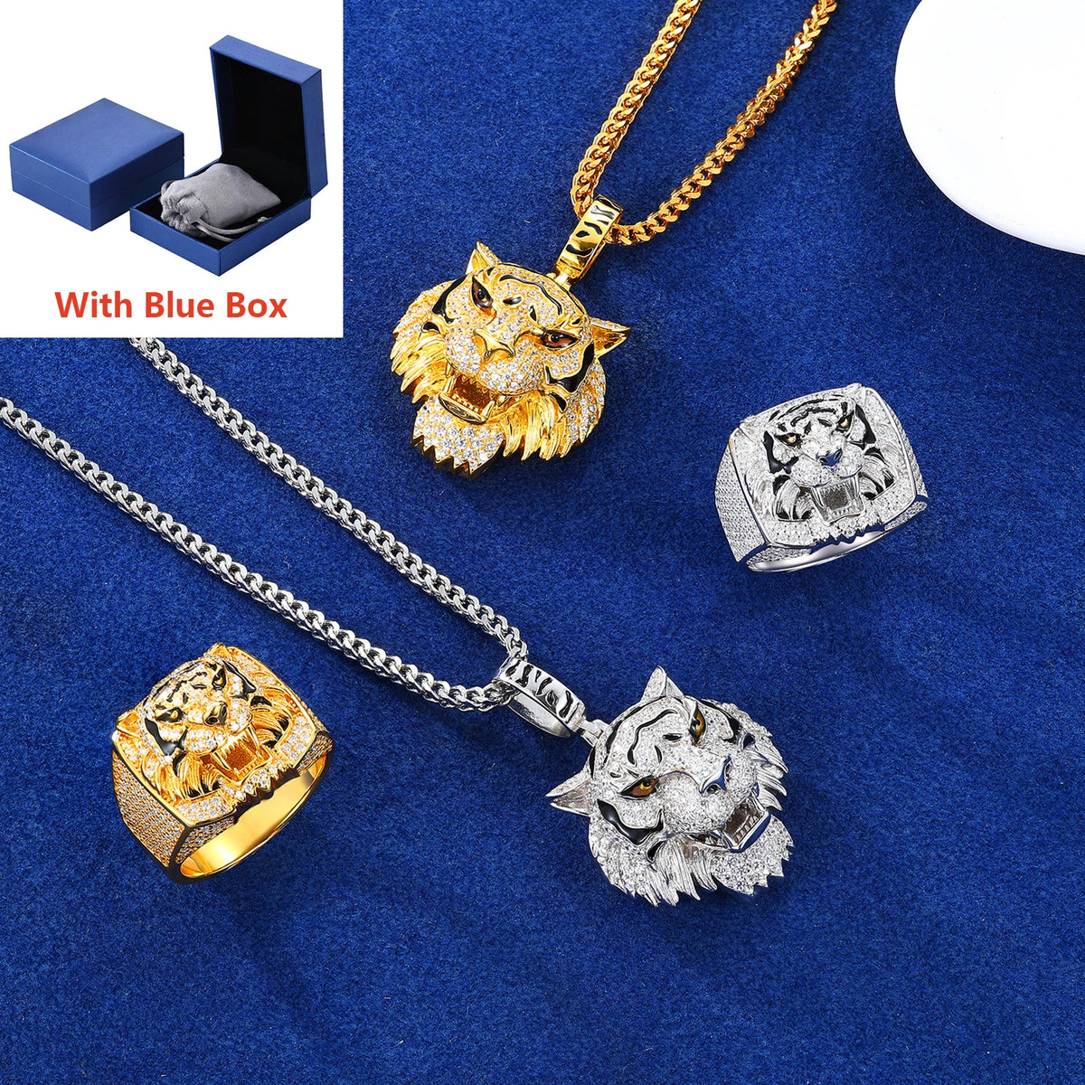 Moissanite Tiger Pendant & Ring Set for Men, image 7