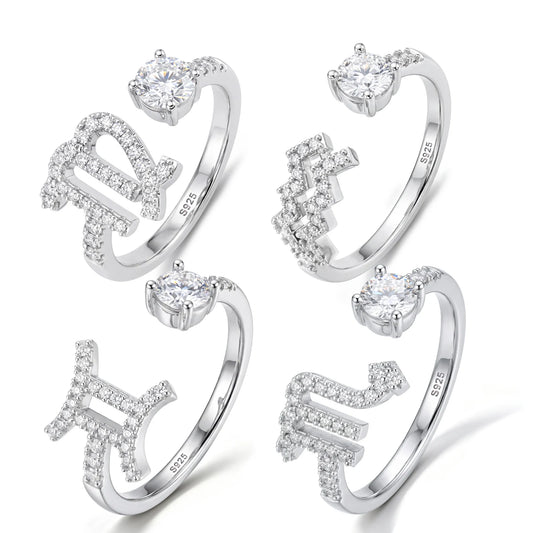 Iced Out Moissanite Zodiac Open Ring